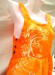 Assorted aquatic life's and hibiscus rayon dress with 3 wooden button on each side and fringe at the bottom