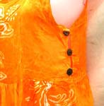Assorted aquatic life's and hibiscus rayon dress with 3 wooden button on each side and fringe at the bottom
