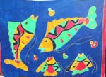 Rainbow-yellow, green, purple, blue sarong wrap motif diagonal line and spiral pattern design