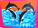 Thick rayon wrapping sarong motif dolphin family jumping into the sea with red and orange color design