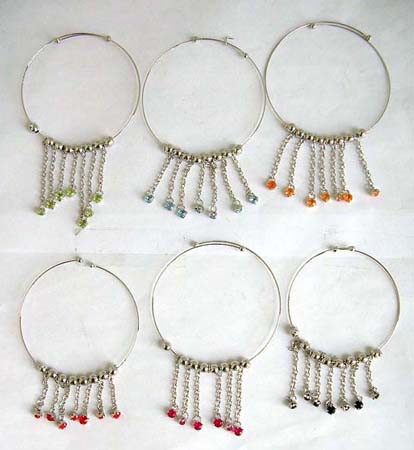 jewelry wholesaler wholesale anklet, silver hoop ankle bracelet with assorted colored cz gems dangling from chains