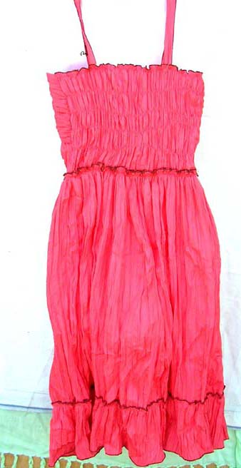 Beach wear distributor wholesales Red summer dress with thin straps and cinched waist. Dress has stretch material in bust area for plus sizes