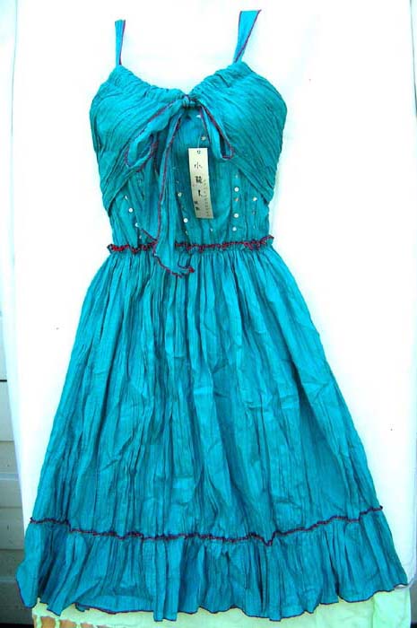 Womens style dress supplier distributes Beautiful blue dress with thin black belt waist band, designed top and flowing bottom