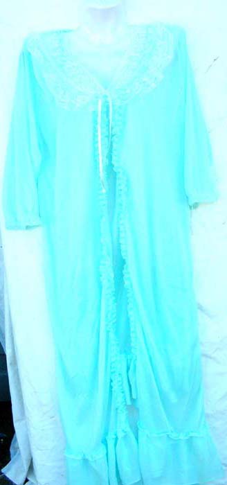 Wedding gift womens wear wholesaler supplies night apparel at discount price. Long two piece light blue night gown set    