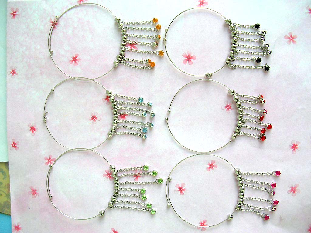 Wholesale Fashion hoop ankle bracelet supply manufacturer sells anklet with dangling chains holding cz gems         