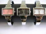 Assorted sparkle color thin bangle watch with wide rectangular shape design