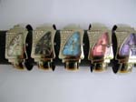 Fashion cuff bangle watch motif rectangular shape divided in 2 with assorted color design