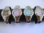 Silver circular bangle watch with square watch face