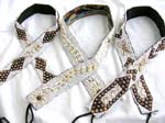 Assorted white color seed beads and seashell coconut wooden button belt with two strings tie design