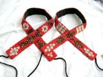 Assorted design in red color seed beads and seashell and coconut wooden button belt with two strings for closure