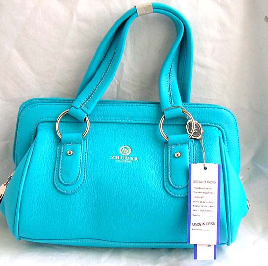 Wholesale party lady's handbag store online supply imitation leather blue double handle hand bag with inner zipper 