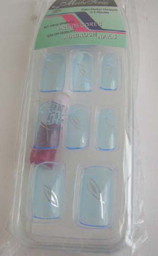 Beauty manufacturers online wholesale blue artificial nails art kit with golden and white leafs design