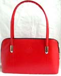 Imitation solid red leather women's hand bag with zipper top, double shoulder and inside zipper pocket design