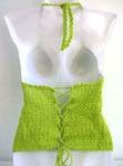 Summer wear crochet top motif fish-net pattern with top ties at neck design in green color