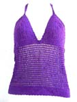 Summer wear crochet top motif square pattern with top ties at neck design in purple color