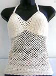Summer wear crochet top motif fish-net pattern with top ties at neck design in white color