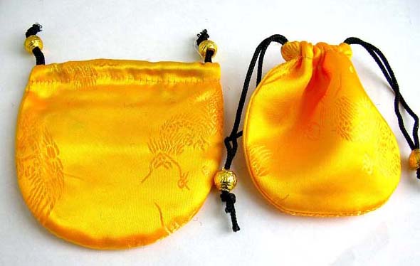 Wholesale jewelry pouch with mini Chinese needle art black silk and golden floral design     