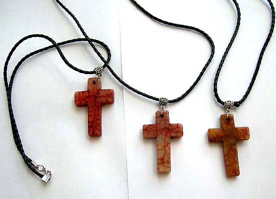 Cross necklace with twisted black cord necklace and genuine chinese brown / yellow jade             