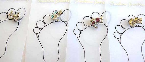 Beauty toe gems with clear band and cat pattern with assorted mini cz inlaid             