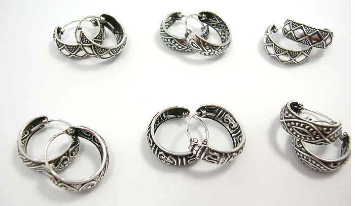 Bali sterling silver ear hoop wholesale assorted sterling silver engraved bali pattern ear hoop earring with lever back design       