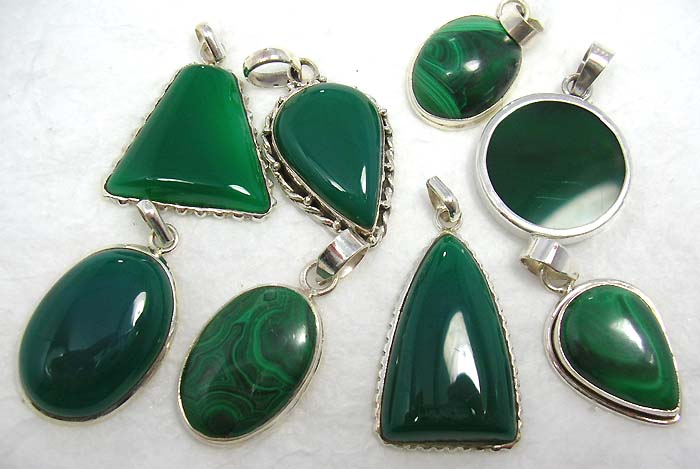 Fashion gift sterling silver green agate stone pendant       
