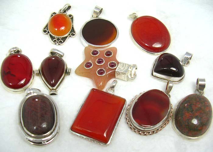 Wholesale costume genius 925.sterling silver pendant 
with red onyx, picture stone, black quartz inlaid       