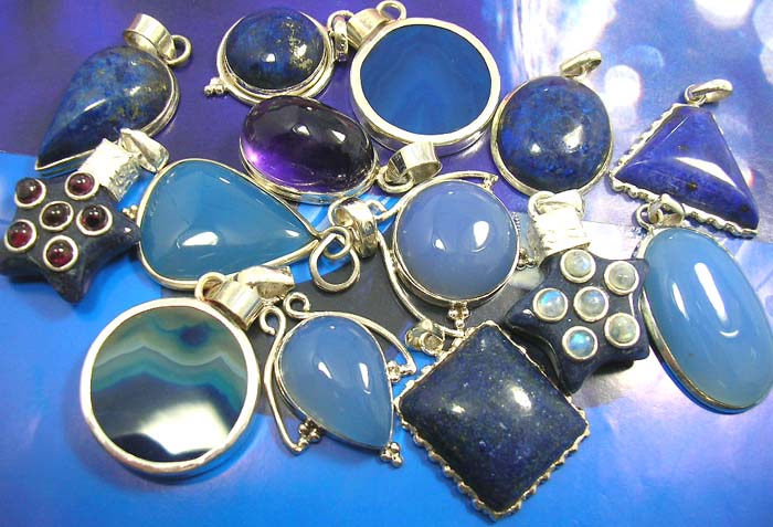 Discount sterling silver gift online Gemstone sterling silver assorted design pendent with moon stone, blue lapis, clear quartz and turquoise inlaid       