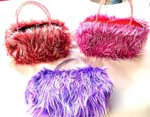 Mini lady's fury party handle purse in orangle, red and purple color