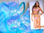 Green sexy lingerie with multi white and black heart pattern also blue color 