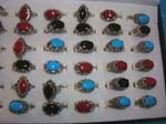 Turquoise,gold sand stone and black agate stone motif in 925. sterling silver ring, 