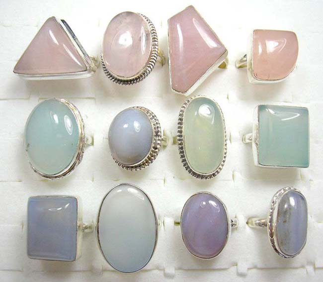 Pastel colored costume wholesaler jewelry rose quartz, amethyst or jade gemstones on 925. sterling silver rings