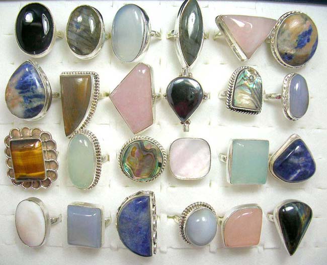 Quality crafted 925. sterling silver rings with beautiful  rose quartz, jade, tiger eye, moon stone, onyx jasper serpentine gemstone set in