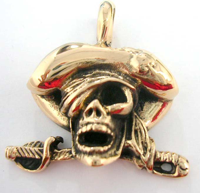 Online bronze hip hop jewelry wholesale bronzed pendant in pirate skull motif       