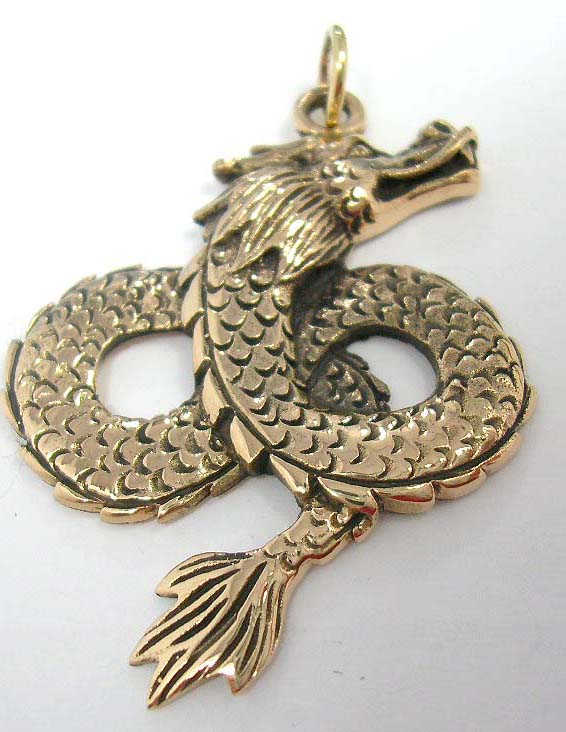 Snake body with dragon head, bronzed pendant            