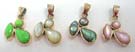 Three semi precious gems in tear drop, circle and oval shapes, set in classy bronze pendant. Comes in an assortment of colors picked randomly by our warehouse staff 