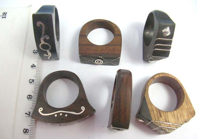 Charming wood crafted rings with 925. sterling silver decor fashion of Thai jewelry wholesale  