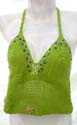 Sassy lime crochet trim with embroidered flower on shell top, tie on neck and shoe tie in back
