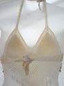 bra tops linen white crochet top with seashell fringe design, tie on neck and in back