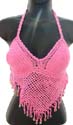 bra tops deep pink crochet top with seashell fringe design, tie on 