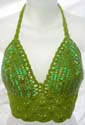 bra tops green crochet top with seashell fringe design, tie on neck and in back