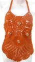 Beach crochet brief. Crochet floral and seashell combined top with skirt flounce design, tie on neck and in back