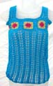 Blue summer crochet tank top with red floral design
