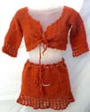 Sexy crochet garter orange skirt set crafted with cardigan bow tie on front matched a mini skirt design 