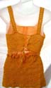 Handmade dark orange crochet tank top garter set with fringe and shoe tie in back design matched an adjustable skirt