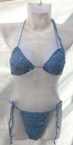 Online sling lady's bikini wholesale sky blue triangle bikini bra top with molded cups. Tie on neck and in back 