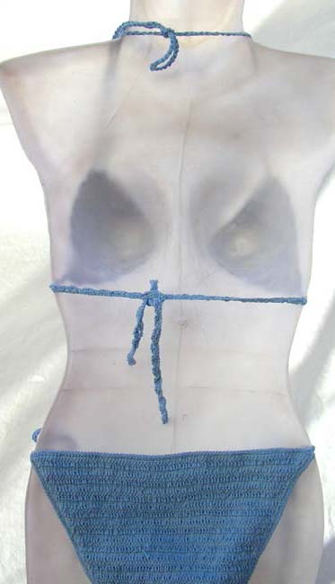 Online sling lady's bikini wholesale sky blue triangle bikini bra top with molded cups. Tie on neck and in back 