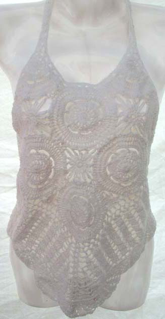 Night club dance wholesale supplier wholesale full bodice linen white crochet tank top with halted tie and needle floral design 