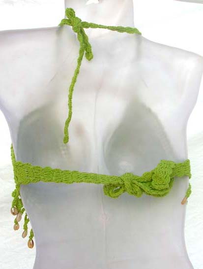 Exporters crocheted lady's sexy top wholesale bras and lingerie lime crochet top with seashell fringe design 
