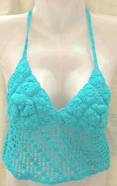 Online custom crochet aquarium floral triangle top with square combined diagonal line design 