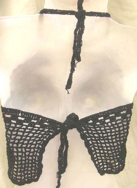 Below wholesale custom crochet black floral triangle top with square combined diagonal line design 